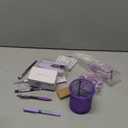 Gueevin 12 Pcs Purple Office Supplies Purple Desk Accessories Stapler with Staples Tape Dispenser Pen Holder Box of Paper Clips Pens Sticky Notes for Office Home