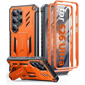 FNTCASE for Samsung Galaxy S26-Ultra Case: [Built-in Screen Protector & Kickstand] [2 Front Frames] [Military-Grade Drop Protection] Heavy Duty Shockproof Rugged TPU Case Full Body Protective Orange