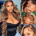 13x6 Highlight Ombre Lace Frontal Wigs Human Hair 4/27 Honey Blonde 180% Density Body Wave Wig for Women HD Transparent Lace Front Wig with Highlights Colored Glueless Wigs Human Hair 24 Inch