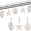 Seashell Shower Curtain Hooks12PCS Anti Rust Decorative Resin Hooks for Bathroom, Baby Room, Bedroom, Living Room Decor (White Seashell)