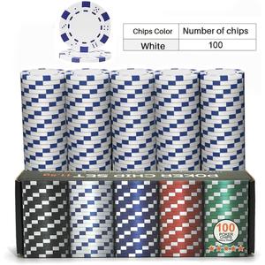 100PCS White Casino Poker Chips Set, 11.5 Gram Plastic Clay Blank Game Chips for Poker Card Games Texas Holdem Blackjack Gambling (with Gift Box)