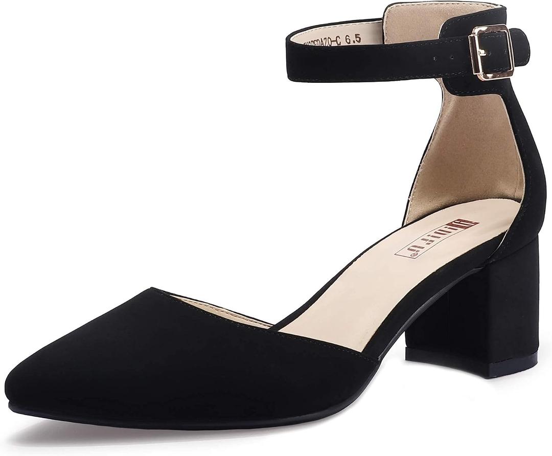 IDIFU Women's IN2 Pedazo Dress Shoes Low Block Heels Comfortable Chunky Closed Toe Ankle Strap Wedding Pumps 7
