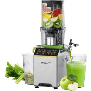 Cold Press Juicer, Touchscreen Juicer Machines with 4.5'' Wide Feed Chute, Stainless Steel Masticating Juicers Easy to Clean, Ergonomic Operational Panel Design, High Juice Yield, Gray