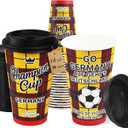 16 oz Champion Cup A Salute To Germany, 4-Time World Soccer Champion, 24 Sets Disposable Paper Party Cups with Lids for Fan Event Decorations Game-Day Festival, AUF GEHT'S DEUTSCHLAND 2026