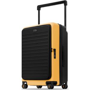 LEVEL8 Adventure Top Opening Luggage Airline Approved with Tsa Lock, 24 Inch Wide Handle Luggage with Spinner Wheels, Top Lid Opening Hardside Expandable Suitcases with Wheels, Yellowblack