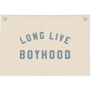 Long Live Boyhood Boys Room Decor - Linen Banner Wall Hanging Canvas Banner Flag Decor for Toddler Boy Room Nursery Playroom (Blue-Beige)