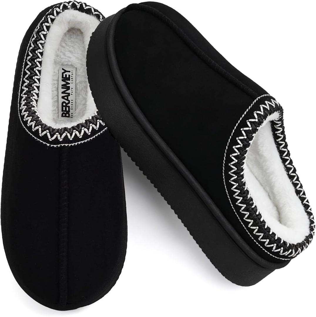 Plush Platform Slippers for Women & Men - Cozy Non-Slip Sole, Warm Fuzzy Lined House Shoes for Indoor Outdoor Short Ankle Slippers (Black, US, Adult, Women, 6.5, Numeric Range, US Footwear Size System, 7, Medium)