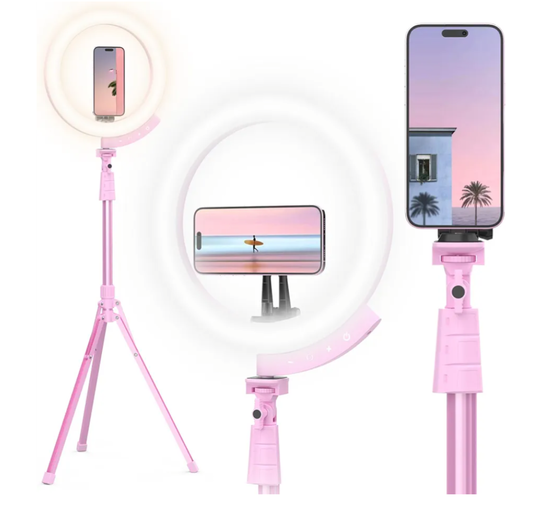 UBeesize 12'' LED Ring Light with 62'' Tripod Stand and Magnetic Phone Holder, Selfie Ring Light for Video Recording, Live Streaming, Compatible with iPhone & Android (Pink)