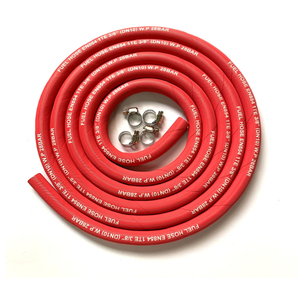 10FT Fuel Line Hose 10mm 3/8" inch,6AN High Pressure Hose,2.8Mpa 400PSI for Fuel Systems Engines Tube Hose Multiple Size Options,Implementation Standards:EN854,Red (Attached Hose Clamp)