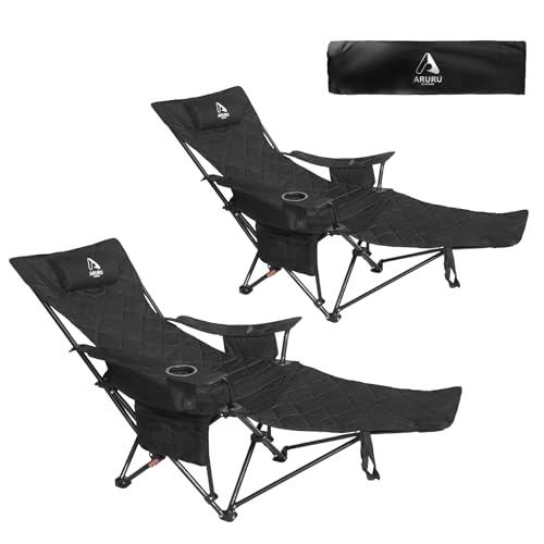 2025 Upgraded 2-in-1 Reclining Camping Chair with Footrest, Folding Beach Lounge Chair with Adjustable Backrest & Cooler, Portable Lawn Chairs for Adults Heavy Duty for Outdoor Sports