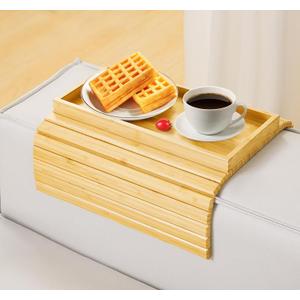 Bamboo Foldable Sofa Armrest Tray - Anti-Dropping Couch Arm Table for Phone, Cups, Snacks, Drinks - Flexible and Foldable - Gift for Housewarming, Birthday