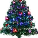 24inch Green Fiber Optic Christmas Tree,Prelit Artificial Tabletop Christmas Tree,Star,Butterfly and Ball Ornaments for Best Holiday Home Decorations,2 Foot