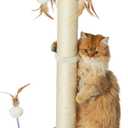 PEEKAB Cat Scratching Post 33 Inches Tall Large Sisal Scratch Posts with Track Ball Toys for Indoor Cats and Kittens, Vertical Scratcher Toy, Beige