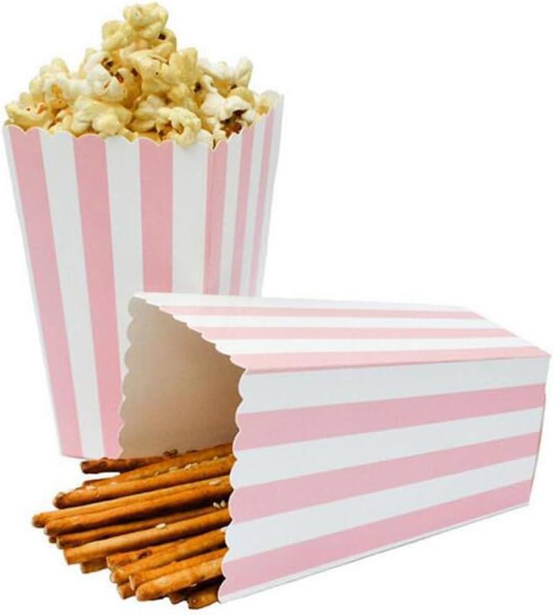 Crystallove 24pcs Striped Paper Popcorn Boxes for Party Favor Supplies (Pink)