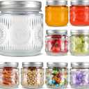 Mason Jars 8 oz - Vintage Small Glass Mason Jars with Silver Metal Lids, Regular Mouth Canning Jars, Safe For Storage, Canning, Pickling, Preserving, Fermenting, DIY Crafts & Decor (8Pack)