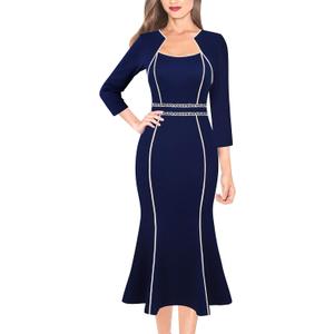 VFSHOW Womens Elegant Vintage Square Neck Work Business Office Party Mid-Calf Mermaid Dress (S)