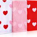 3 Pcs Valentine's Day Heart Hand Towels for Bathroom Red Pink White 3D Embroidered Farmhouse Absorbent Hand Towels 100% Cotton Bathroom Decor for Kitchen, 29.5 x 13.7 Inch