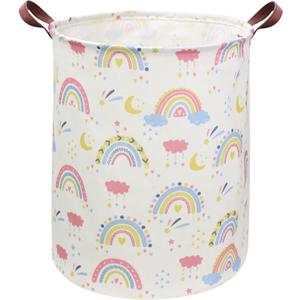 ESSME Rainbow laundry basket,Collapsible Kids Laundry Hamper with Waterproof PE Coating,Girls Hamper Nursery Hamper for Girls Room Decor,Toy storage,Gift Basket.(Rainbow)