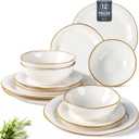 AmorArc Ceramic Dinnerware Sets, Handmade Stoneware Reactive Glaze Plates and Bowls Set, Scratch Resistant | Dishwasher & Microwave Safe Dishes Set, Service for 4 (12pc)