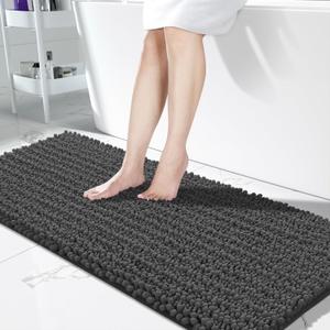 Yimobra Bathroom Runner Rug 60x24 Inch - Extra Long Non Slip Chenille Bath Mat, Soft & Absorbent, Machine Washable Shaggy Hallway Carpet for Vanity Tub Shower, Dark Gray Home Decor Accessories