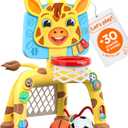 Move2Play, Giraffe Basketball Hoop & Soccer Goal Activity Center | 30+ Sounds & Songs + 5 Lights | 1 2 3 Year Old Birthday Gift for Boys and Girls | Toy for Baby & Toddlers (Yellow)