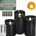 Battery Operated Pillar Candles, 3 Pack Black Flickering LED Candles with Remote and Timer, Indoor & Outdoor Flameless Candles, 15-Day Runtime