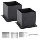 6x6 Post Base 2 Pcs, (Inner Size 5.6x5.6) Post Anchors, 13GA Thick Solid Steel & Black Powder Coated,Deck Post Brackets Support Deck Base Plate Pergola Brackets Fence Kit Mailbox Mount