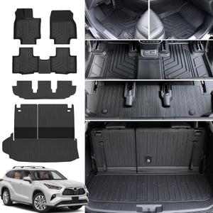 Floor Mat Cargo Mat for 2020-2024 2025 Toyota Highlander 7 Seat Car Mat Accessories(Both Hybrid and Gas), All Weather TPE Cargo Liner Trunk Mat with Backrest Mat(20-25 Highlander-Full Set)