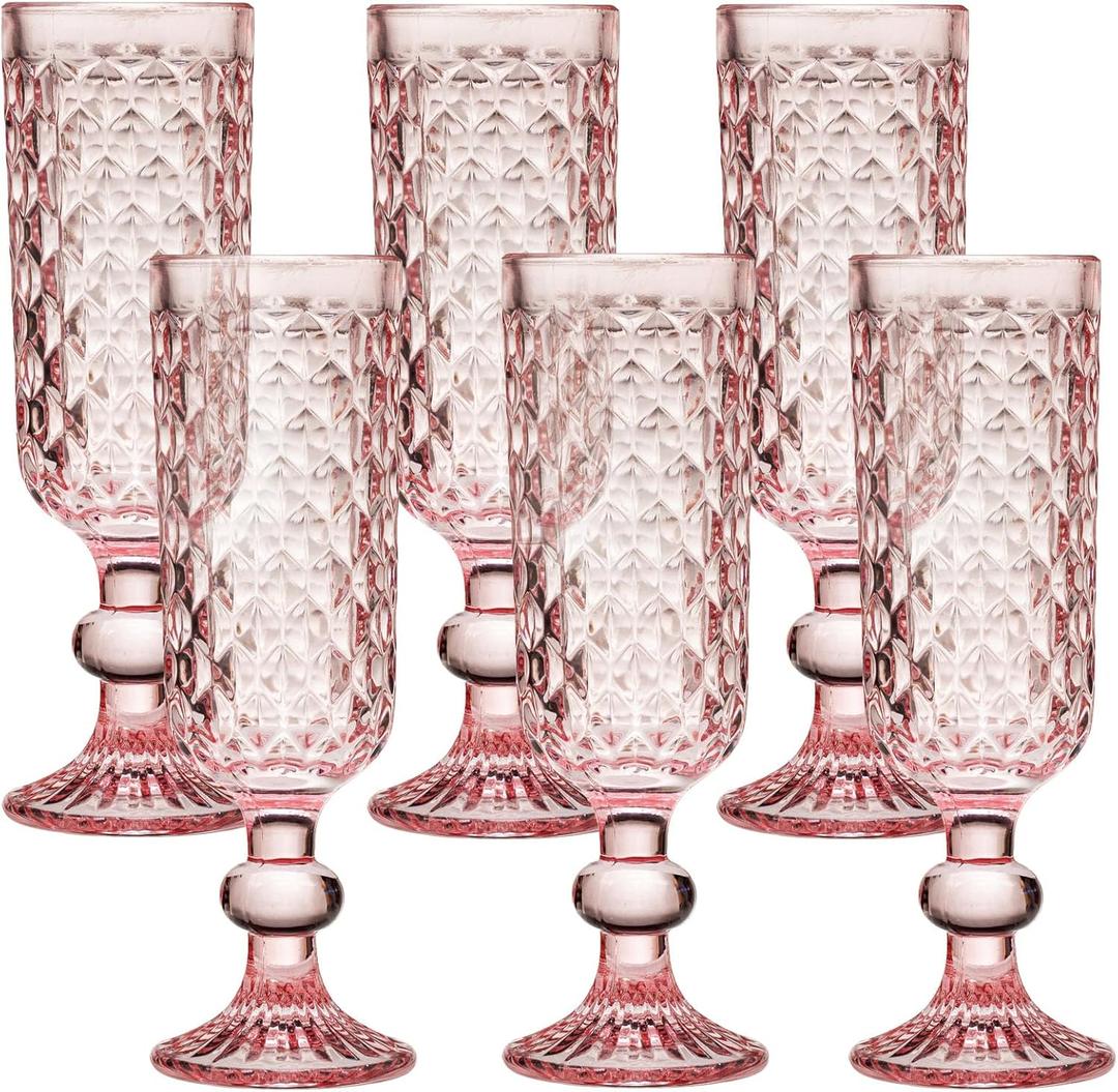 12 pcs 5oz Champagne Flute,Elegant Pink Crystal Glass Goblets Colored Drinking Wine Glasses Set, Multi-Color Champagne Glass Ideal For Weddings, Parties, Gifts (Set Of 6,Luxury, Durable)