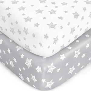 Crib Sheets for Boys or Girls 2 Pack, Fitted Crib Sheet for Standard Size Crib and Toddler Mattresses, Soft and Breathable Material, Grey & White