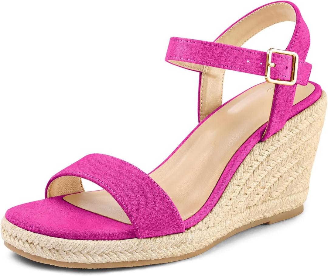 mysoft Women's Platform Espadrille Wedge Sandals Square Open Toe Ankle Strap Buckle Casual Summer Dressy Sandals (10, Hot Pink)