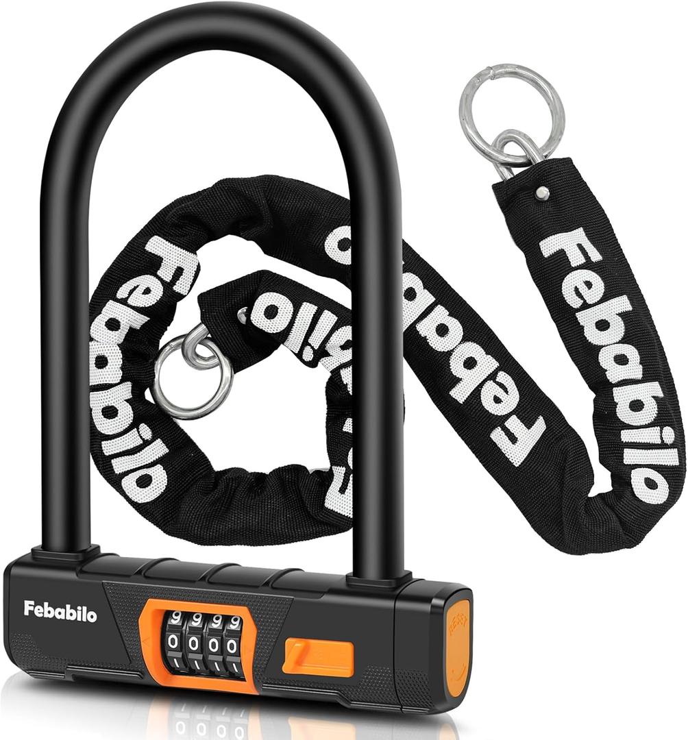 Bike Locks Heavy Duty Anti Theft,4 Digit Combination Ebike u Lock with Cut-Proof Security 4FT x 8mm Chain,Combo Large U Shape Lock for Motorcycle,Scooter,Bicycle,Electric,Moped