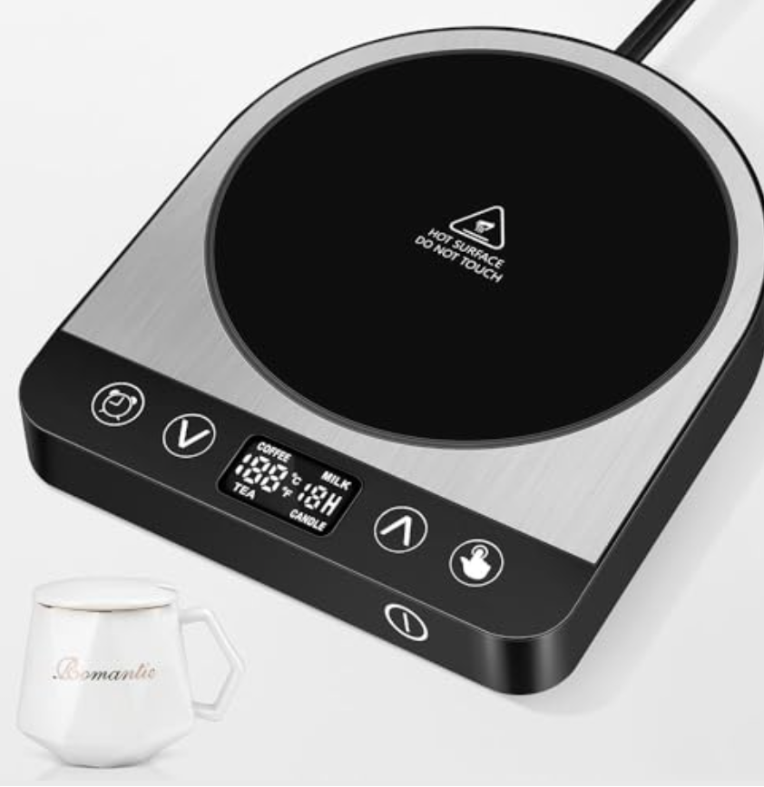 LOMILD Coffee Warmer for Desk with Mug, 50W Electric Coffee Mug Warmer with Auto Shut Off & Temperature Settings, Cup Warmer with 6 Timer Settings, Mug Warmer for Coffee/Milk/Tea/Candle