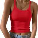 Artfish Women's Sleeveless Tank Top Form Fitting Scoop Neck Ribbed Knit Basic Cami Shirts (01#short Bright Red, Small)