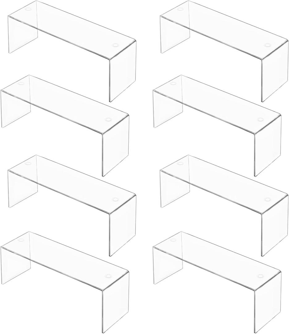 8 Pack Large Acrylic Risers Display Stands, Perfume Organizer Stand, Clear Acrylic Shelf for Show Display, Toys, Cupcake, Dorm, Classroom, Livingroom Decor and More(12.4 x 4 x 4.6 inches)