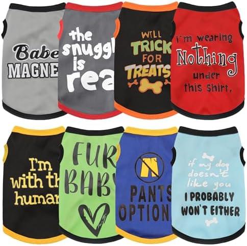 Elevate Your Pet's Seasonal Style with Playful Panache: 6-Piece Set of Dog Shirts Featuring Hilarious Printed Patterns, ensuring Airy Comfort for Summer and Timeless Fall Classics 6pc X-Large