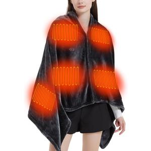 Electric Heated Blanket Flannel Shawl, Portable Zipper Heating Blanket, 9 Heating Zones with 3 Heat Levels for Car Office Home Travel 59 x 33 in, Grey (Without Battery)