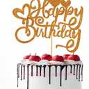 Naicaek Glitter Happy Birthday Cake Topper, Cake Pick for Celebrating Happy Birthday Anniversary Party Supplies, Party Decor Ideas, Perfect Keepsake for your family and friends (Gold)
