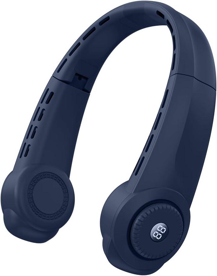 MQFORU Cooling Neck Fan Portable, 2024 Wearable Bladeless Personal Fan with LED Display, 6000mAh USB Rechargeable Fan for Office Travel Sports Home, 3 Speeds, Low Noise, Dark Blue, medium, H19-lan01