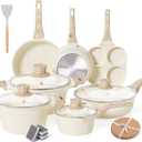 Caannasweis 20Pcs Cookware Sets, Nonstick Pots and Pans Set, Granite Induction Cookware, Non Stick Kitchen Cooking Set, Cream White Egg Pan Set, PFOS PFOA Free (20 Piece Egg Pan Set)