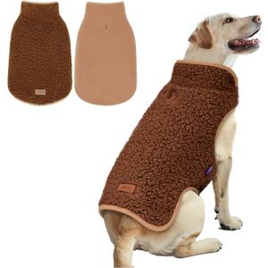 cyeollo Fleece Dog Coat Turtleneck Furry Reversible Sweater Thick Dog Clothes for Cold Weather Warm Winter Coats for Medium Dogs Brown XXL (XX-Large (38-65lbs))