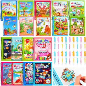 18 Pcs Water Coloring Books for Toddlers Reusable Painting Book with Pens Mess Free Water Pen for Toddlers Dino Animal Themed Coloring for Boys and Girls Painting