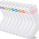 Comfoex 10 Pairs Girls Crew Cotton Socks Athletic Calf Striped Soft Casual Socks For Kids 7-10 Years Old