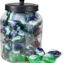 TidyFriend Glass Laundry Pod Container Jar with Lid, Laundry Pod Storage Container for Laundry Room Organization (Clean Jar with Black Lid)