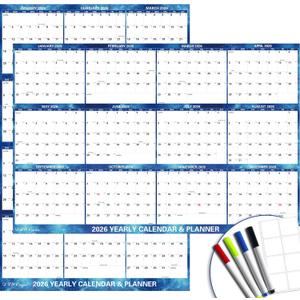 24" x 36" 2026 Wall Calendar Dry Erase - Large Starry Sky Wall Calendar Wet & Dry Erasable Laminated 12 Month Annual Yearly Planner, Reversible, Horizontal/Vertical, Blue