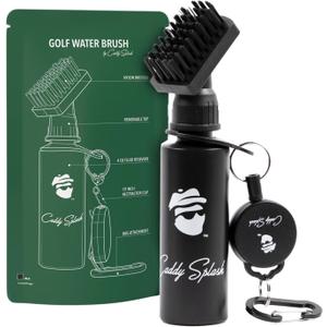 Caddy Splash Golf Club Brush Cleaner with Water - Heavy Duty Retractable Clip- Squeeze Bottle for Easy Cleaning with Nylon Bristles- Holds 4 Oz Water - Golf Accessories for Men- USA Company (Black)