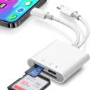 SD Card Reader for iPhone 15 16 17 Android, WZDYFL Memory Card Reader with Charging and Dual Slot for TF/SD, iOS & TypeC Dual-Connector Card Reader for Photography, No App Required Plug and Play