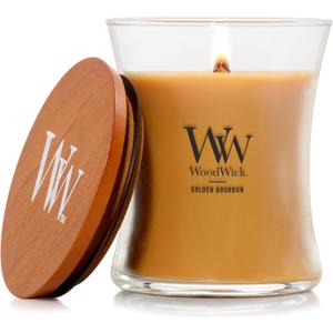 WoodWick Golden Bourbon Holiday Candle Gifts for Women and Men, 9.7 oz Medium Hourglass Candle with Crackling Wick