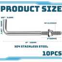 Yaocom 10 Pcs Anchors Bolts 3/8-16 x 6 Inches 304 Stainless Steel Concrete J Bolts Cement Post Anchor Fastener with Nut Washer Bracket for Concrete Pad Pouring Wood Projects