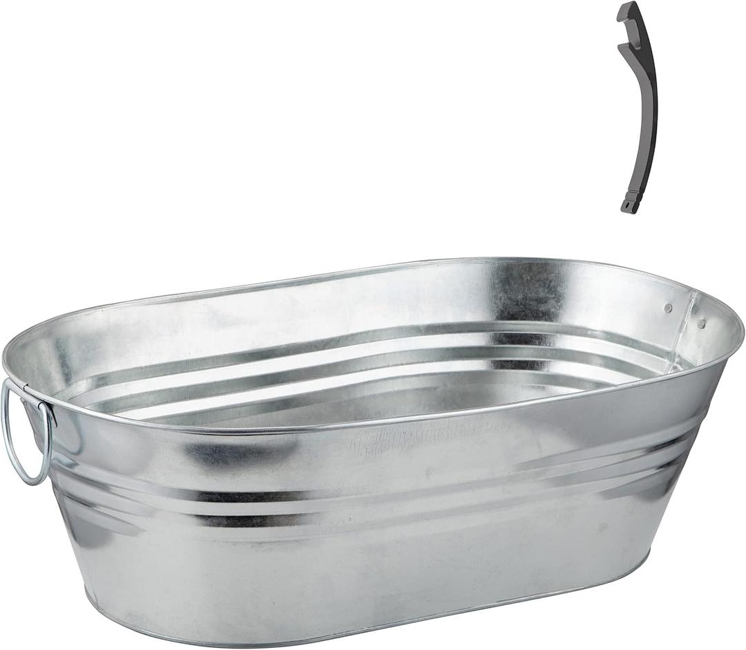 Katai - Galvanized Steel Drinks Bucket - Oval, 5.5 Gallon Rustic Style Drinks Tub, Carry Handles - with Bottle Opener